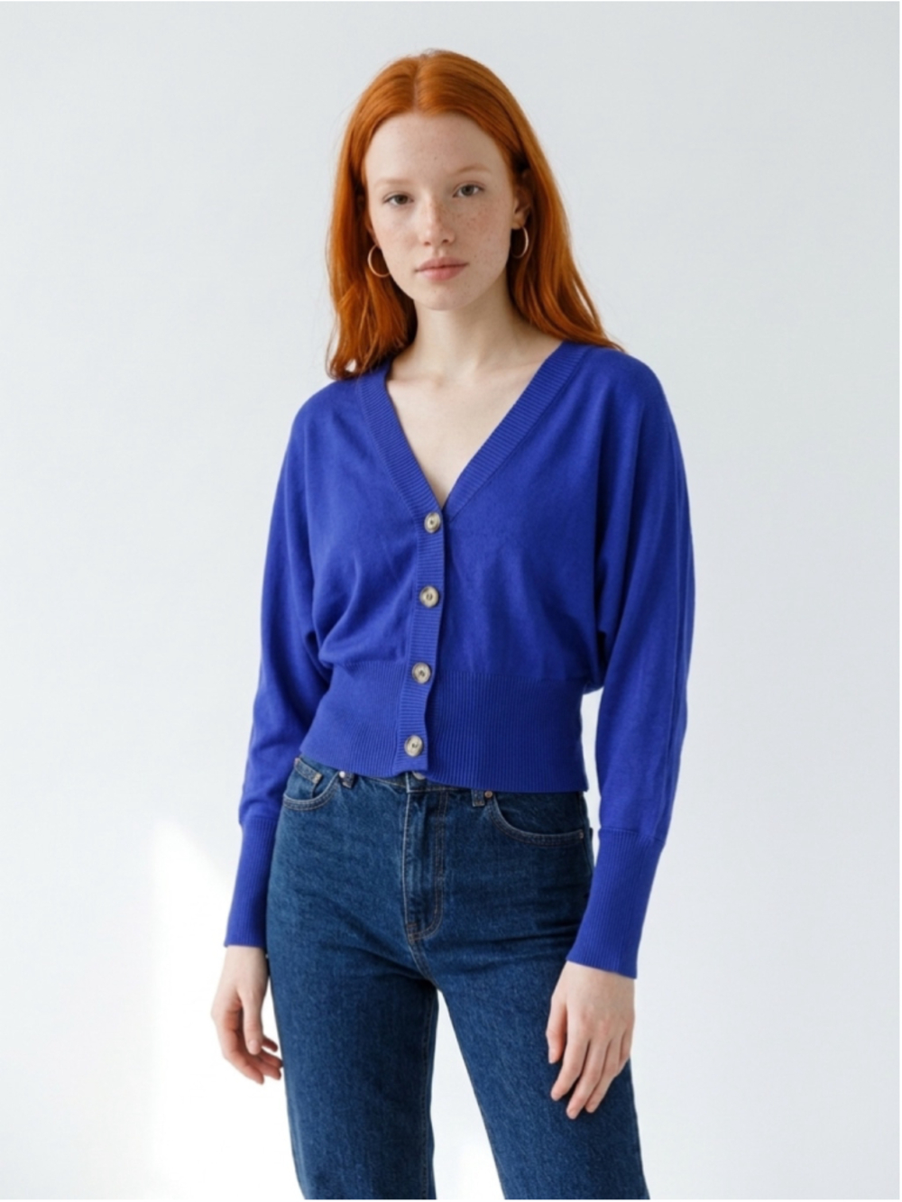 Pink Rose Reversible Blue Button Cardigan Dolman Sweater Size M